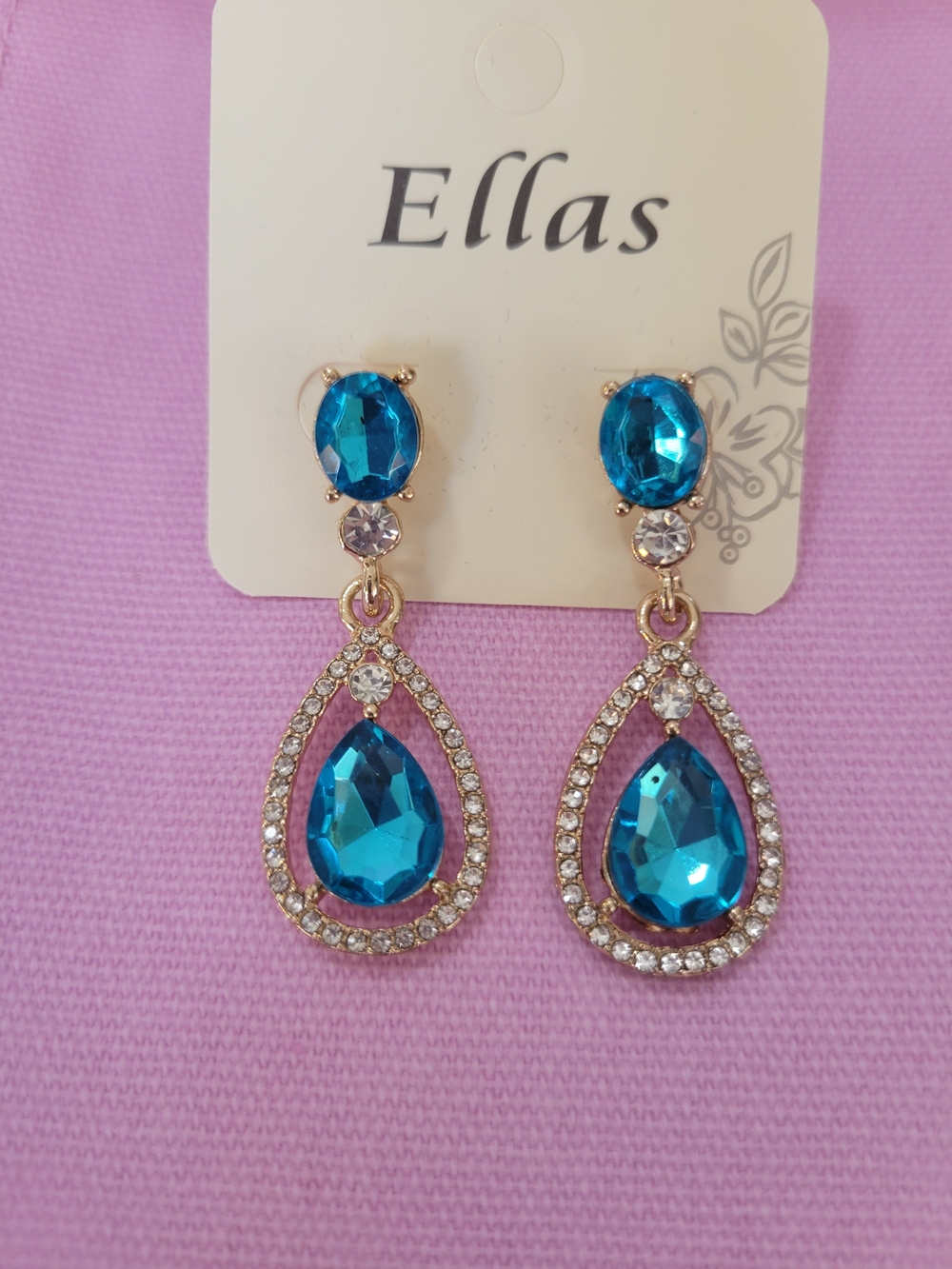 Ella Teardrop Aqua Blue Crystal Dangle Earrings